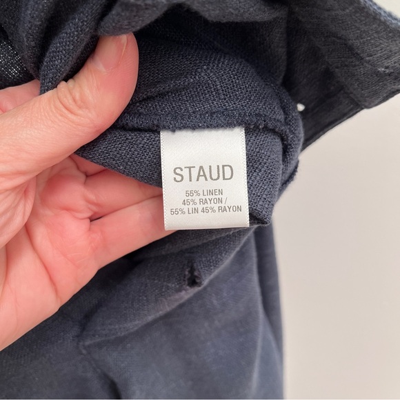 STAUD Martin linen blend wide leg pants navy blue high waisted patch pockets - Picture 6 of 9